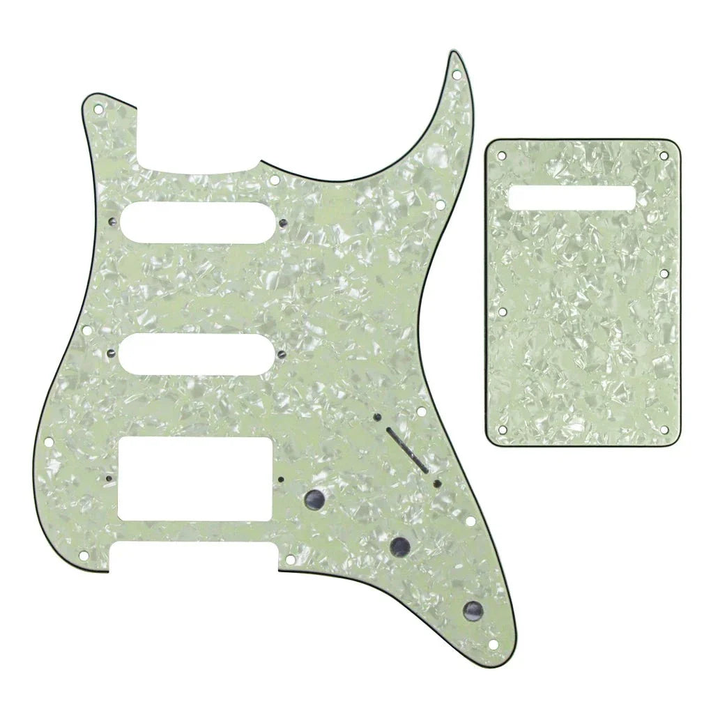 11-Hole HSS Strat Pickguard and Matching Back Plate - 20+ Colors 4-Ply Mint Green Pearl - Ploutone