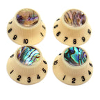 Guitar Knob Caps, Shell Inlay 18 Spline Metric - Yellow / Black Lettering Knobs from Ploutone