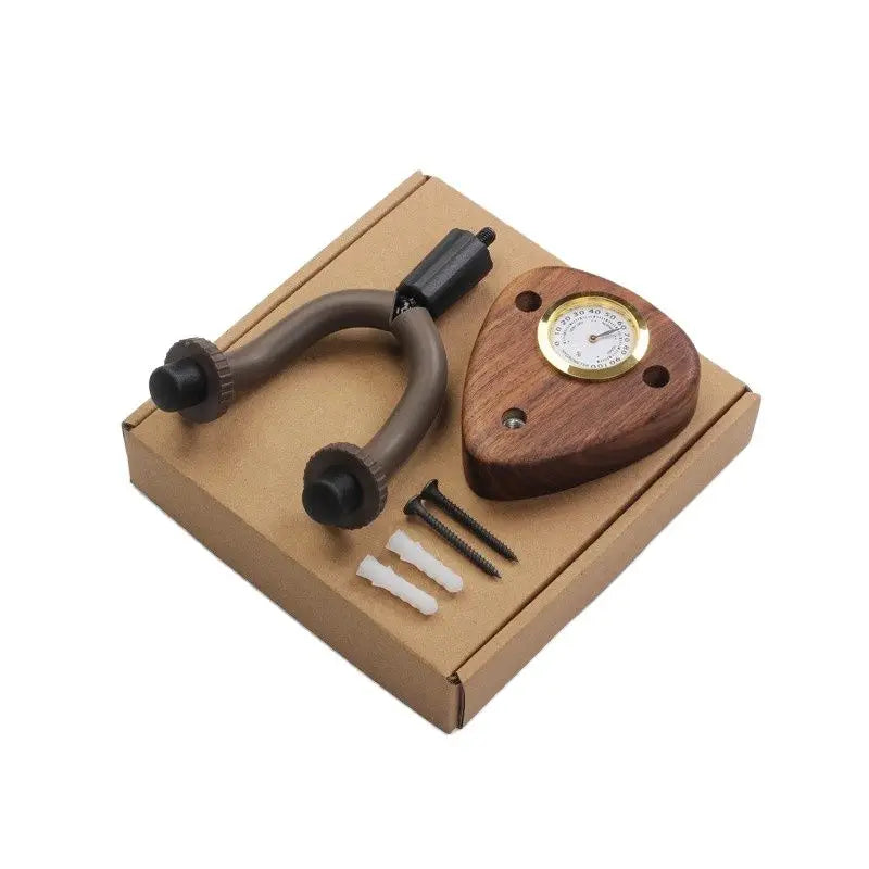 All-in-One Guitar Wall Hanger with Built-In Hygrometer - Black Walnut - Ploutone