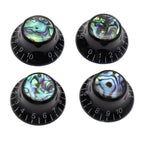 Guitar Knob Caps, Shell Inlay 18 Spline Metric - Black / White Lettering Knobs from Ploutone