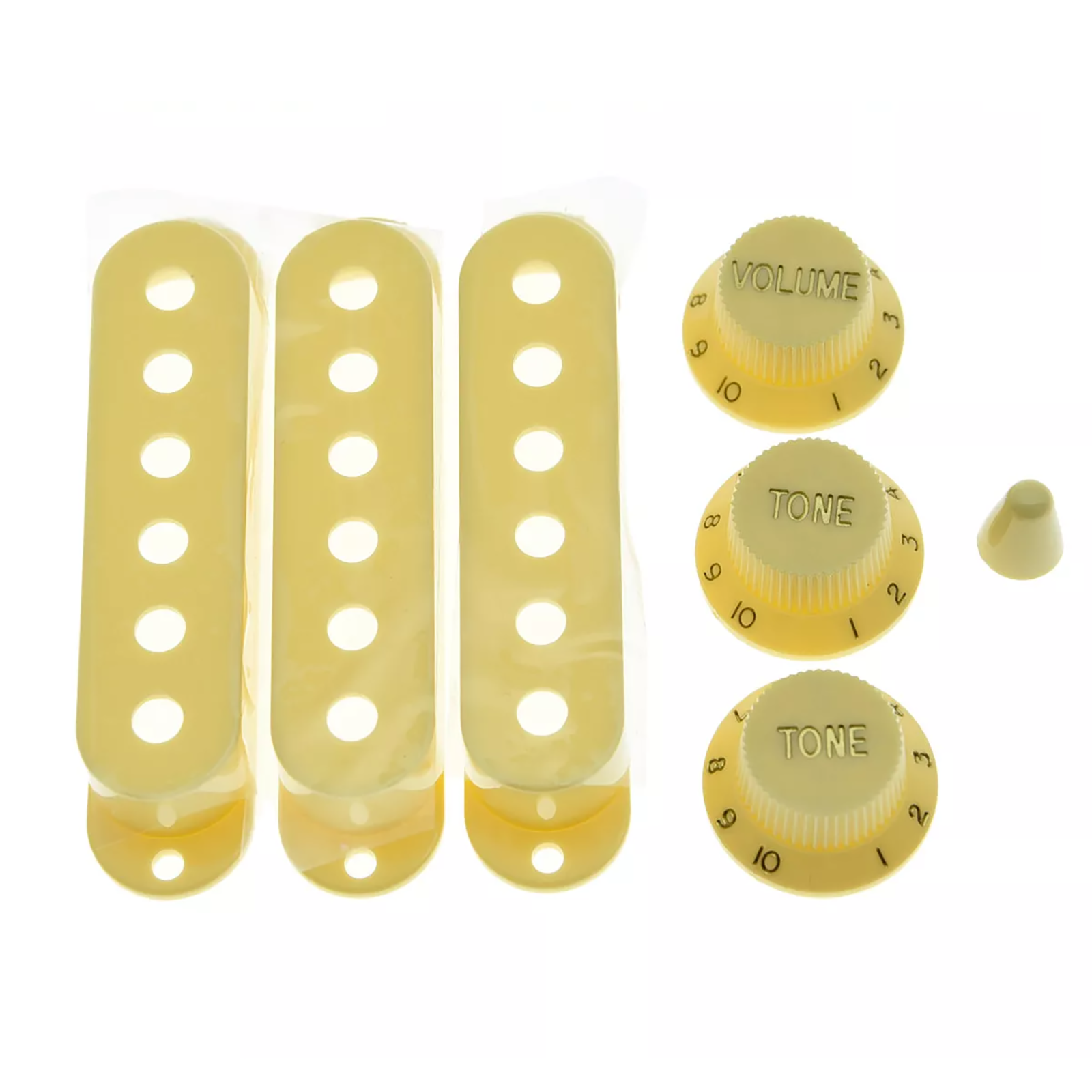 Stratocaster Pickup Covers, Knobs & Switch Tip Set - Cream - Ploutone