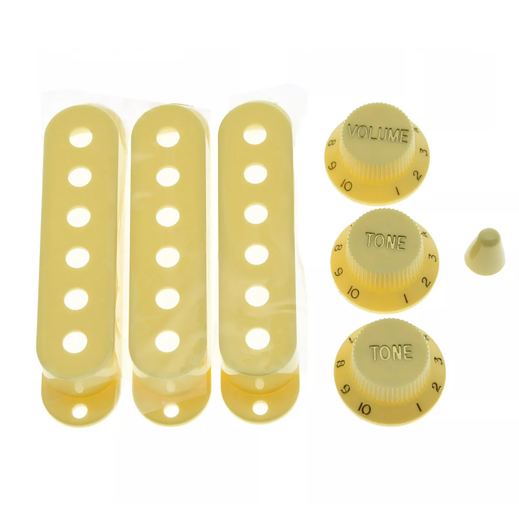 Strat Guitar Cream Pickup Covers, Knobs & Switch Tip Set Knobs from Ploutone