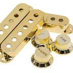 Stratocaster Pickup Covers, Knobs & Switch Tip Set - Gold - Ploutone
