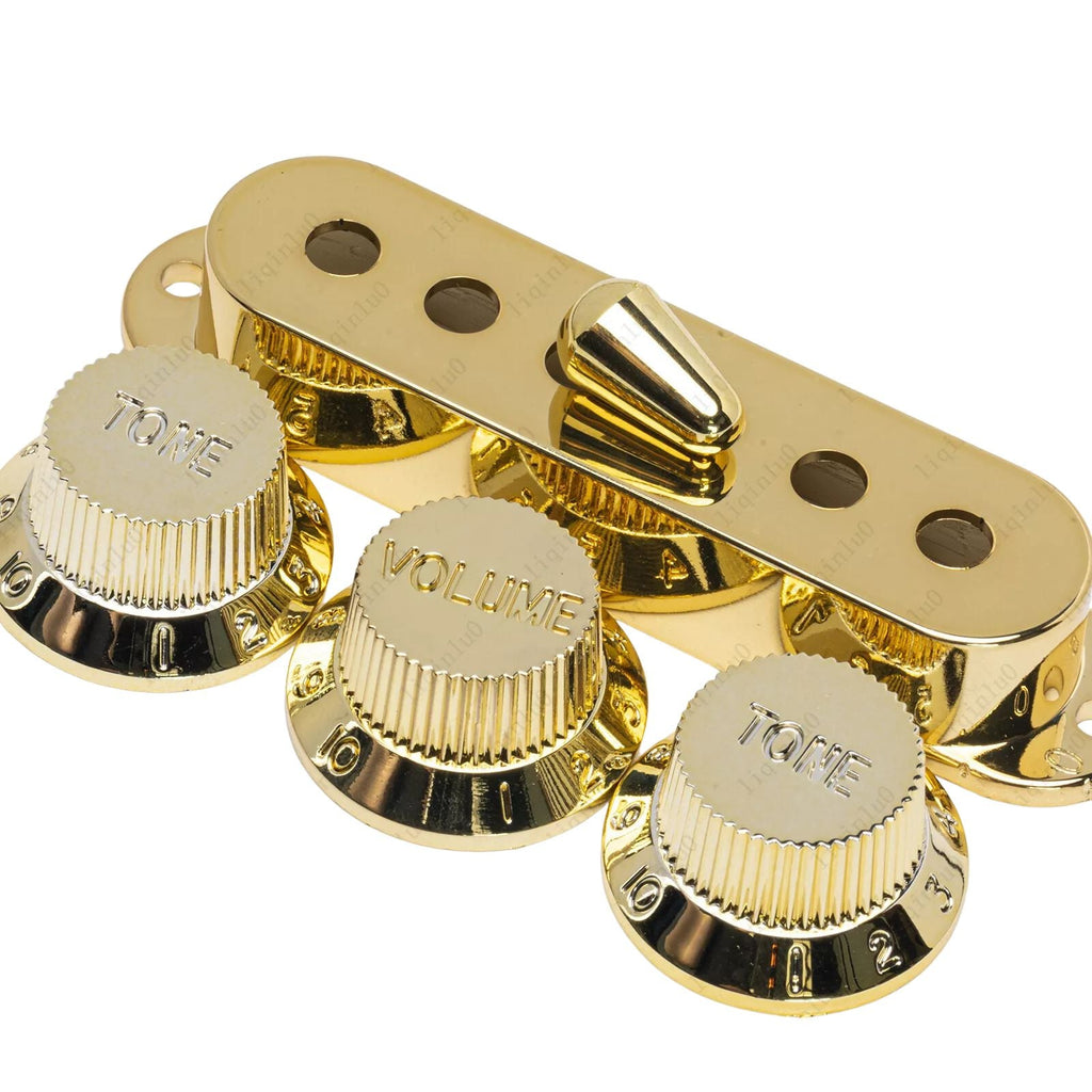 Stratocaster Pickup Covers, Knobs & Switch Tip Set - Gold - Ploutone