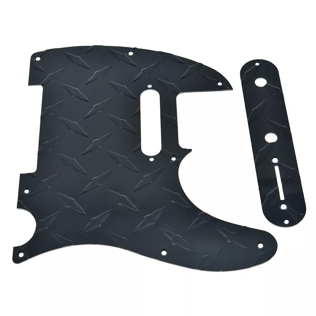 Telecaster Diamond Plate 8-Hole Metal Pickguard & Control Plate - Black - Ploutone