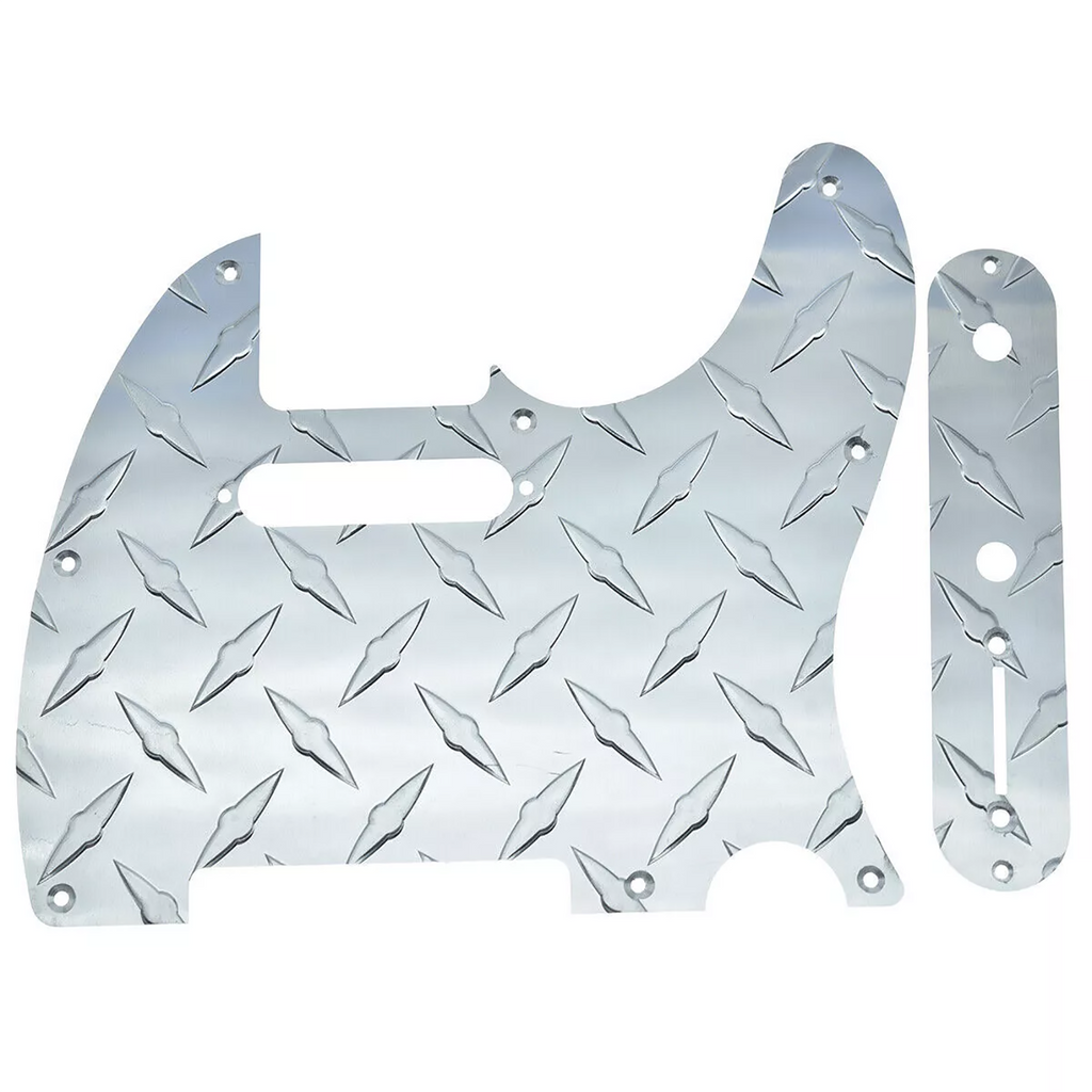 Telecaster Diamond Plate 8-Hole Metal Pickguard & Control Plate - Chrome - Ploutone