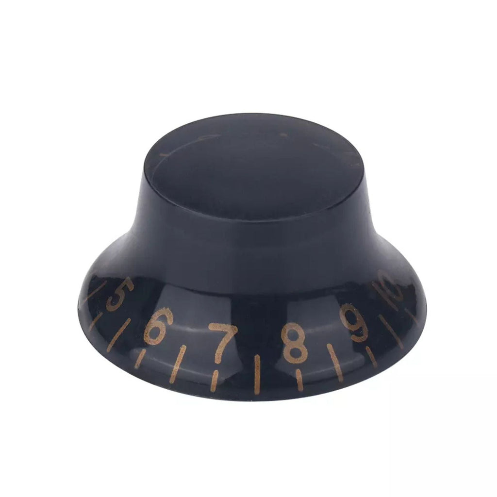 Top Hat Bell Knobs (6mm Shaft) 18 Spline for Gibson - Black & Gold (Set of 4) - Ploutone