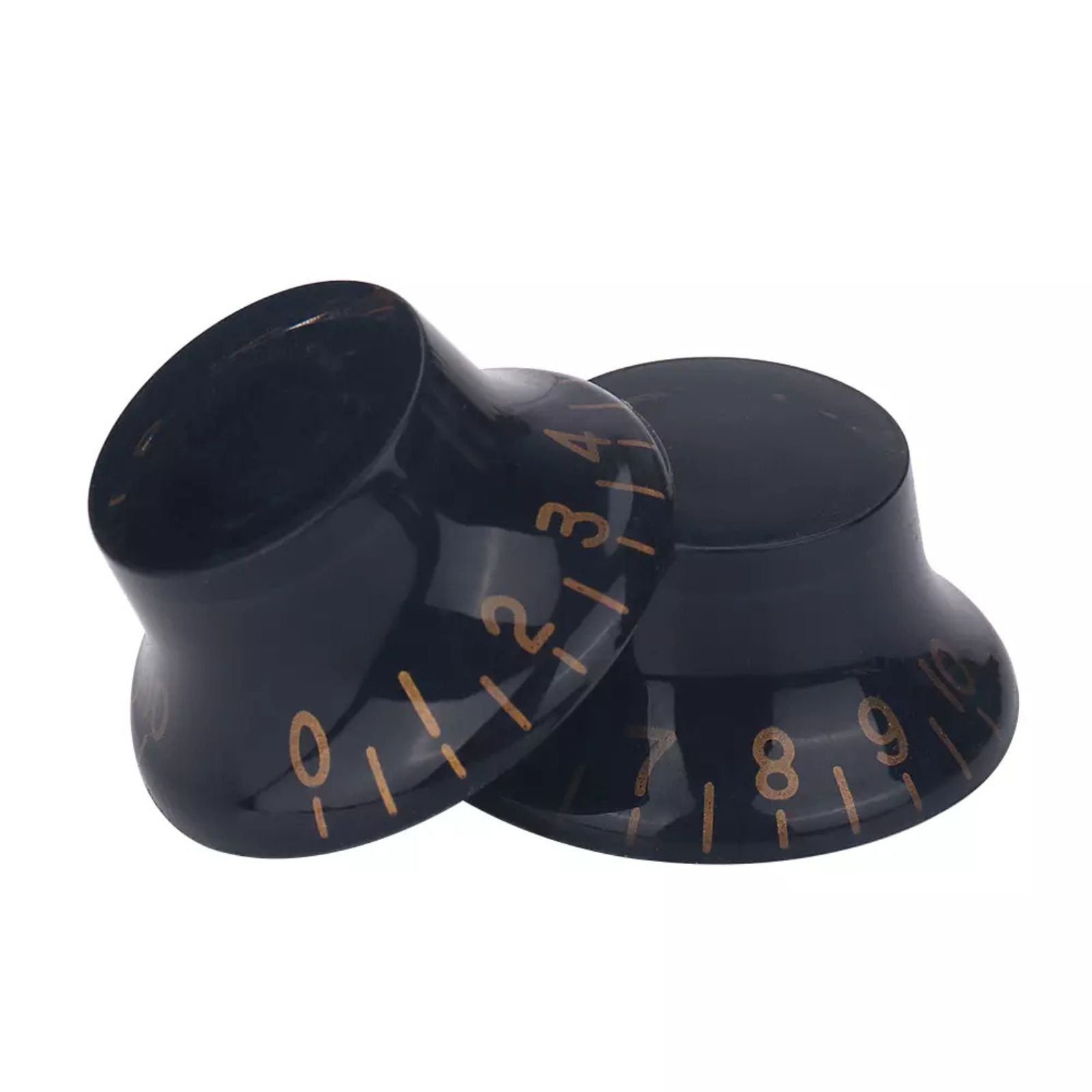 Top Hat Bell Knobs (6mm Shaft) 18 Spline for Gibson - Black & Gold (Set of 4) - Ploutone