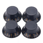 Top Hat Bell Knobs (6mm Shaft) 18 Spline for Gibson - Black & Gold (Set of 4) - Ploutone