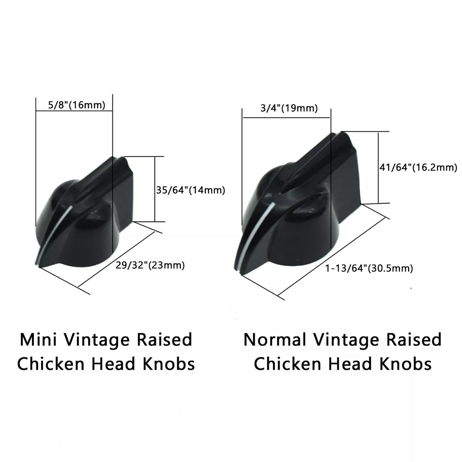 Vintage Mini Chicken Head Knobs - 1/4" for Amps & Pedals (Raised, Set of 12) - Ploutone