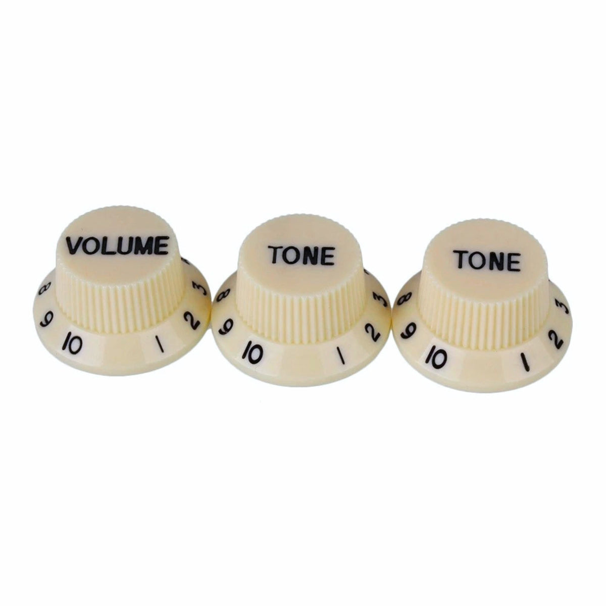 Electric Guitar Top Hat Control Knobs, 24 Spline Imperial (Set of 3) - Ivory & Black - Ploutone