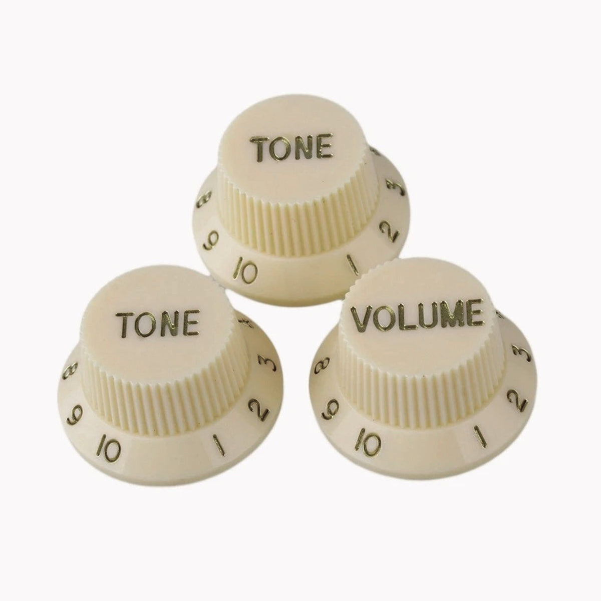 Electric Guitar Top Hat Control Knobs, 24 Spline Imperial (Set of 3) - Ivory & Gold - Ploutone