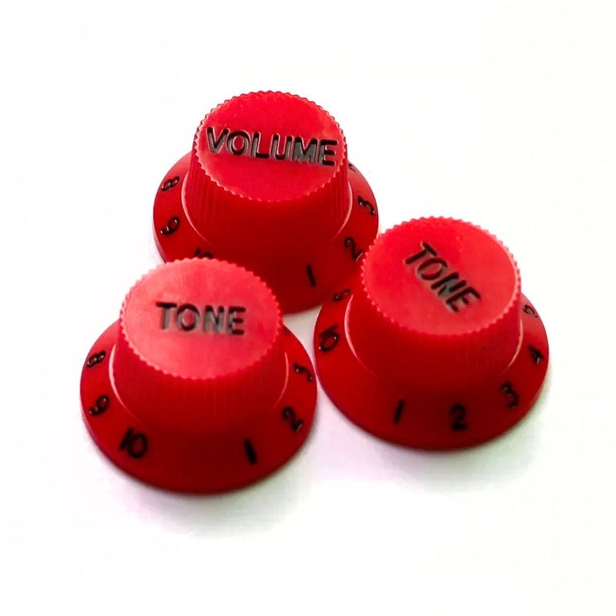 Electric Guitar Top Hat Control Knobs, 24 Spline Imperial (Set of 3) - Red & Black - Ploutone