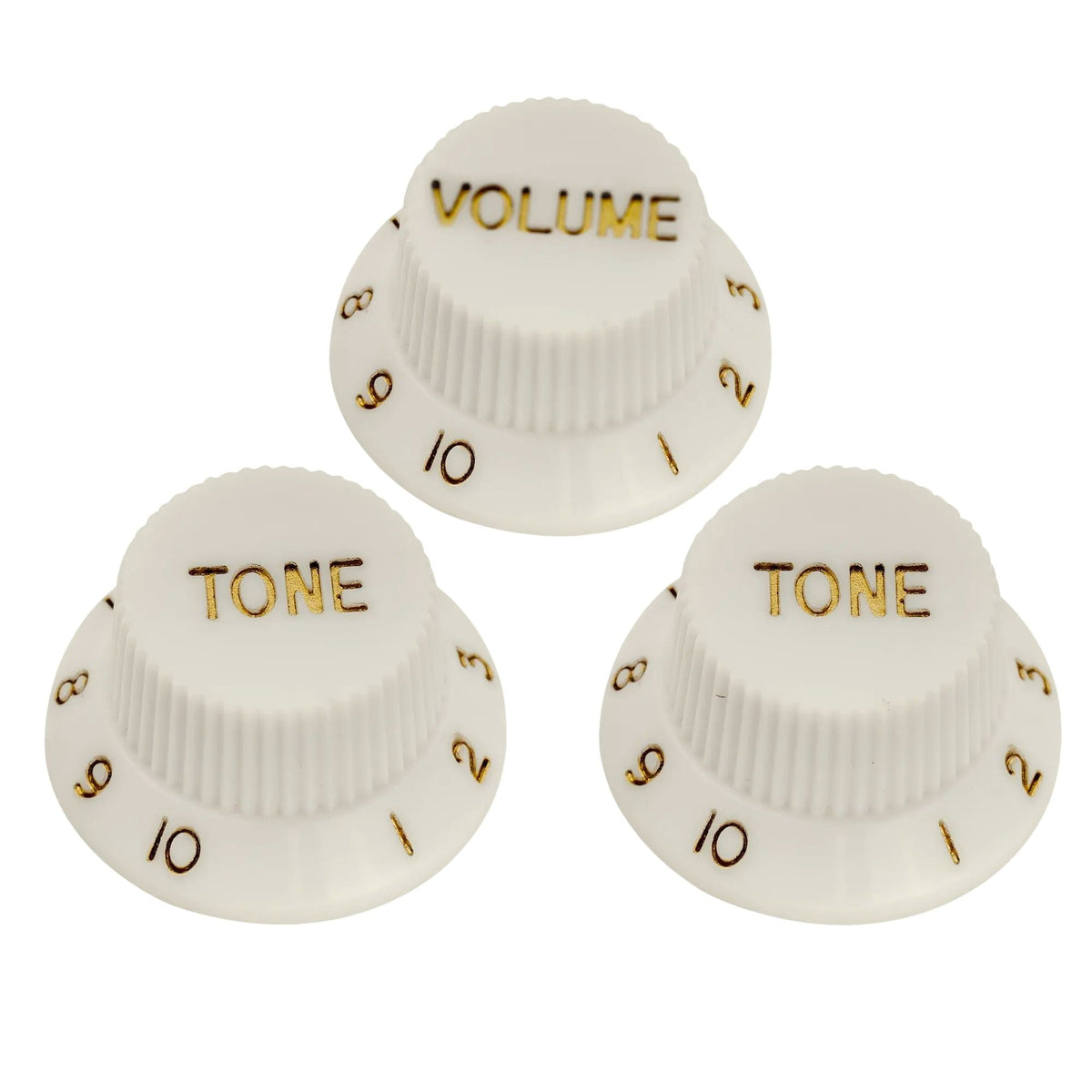 Electric Guitar Top Hat Control Knobs, 24 Spline Imperial (Set of 3) - Vintage White & Gold - Ploutone
