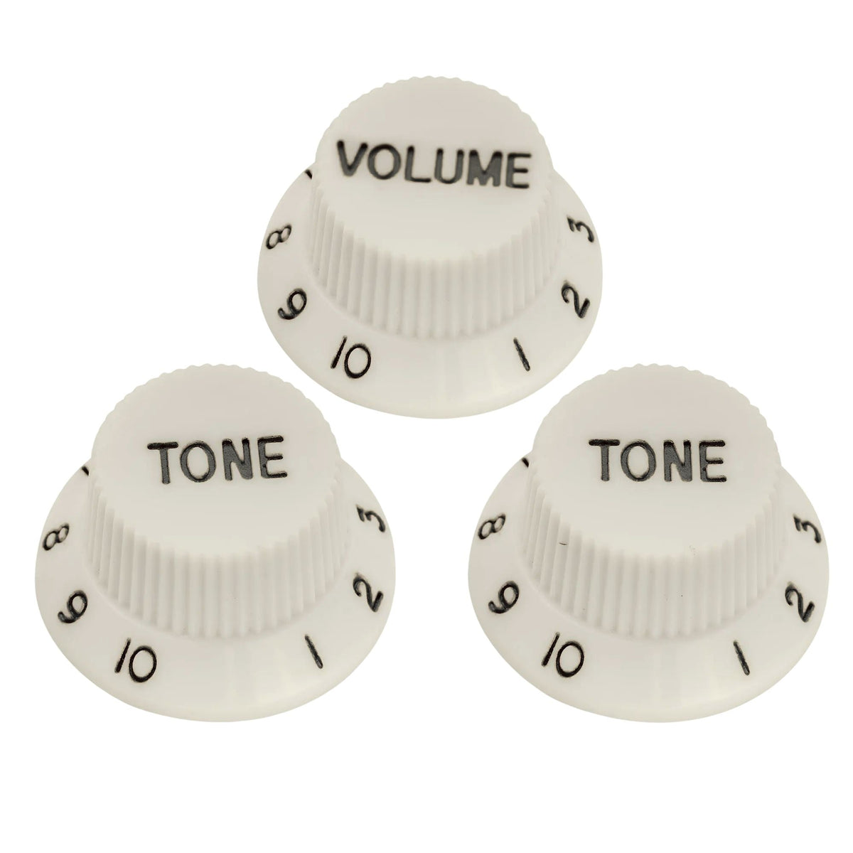 Electric Guitar Top Hat Control Knobs, 24 Spline Imperial (Set of 3) - Vintage White & Black - Ploutone