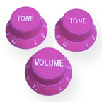 Electric Guitar Top Hat Control Knobs, 24 Spline Imperial (Set of 3) - Purple & White - Ploutone