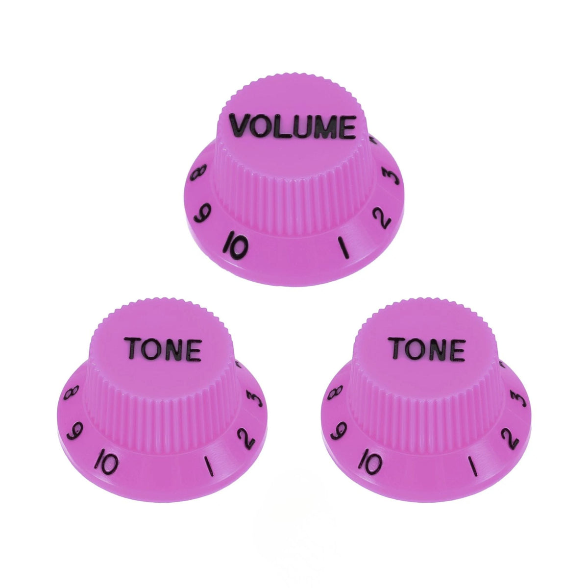 Electric Guitar Top Hat Control Knobs, 24 Spline Imperial (Set of 3) - Purple & Black - Ploutone