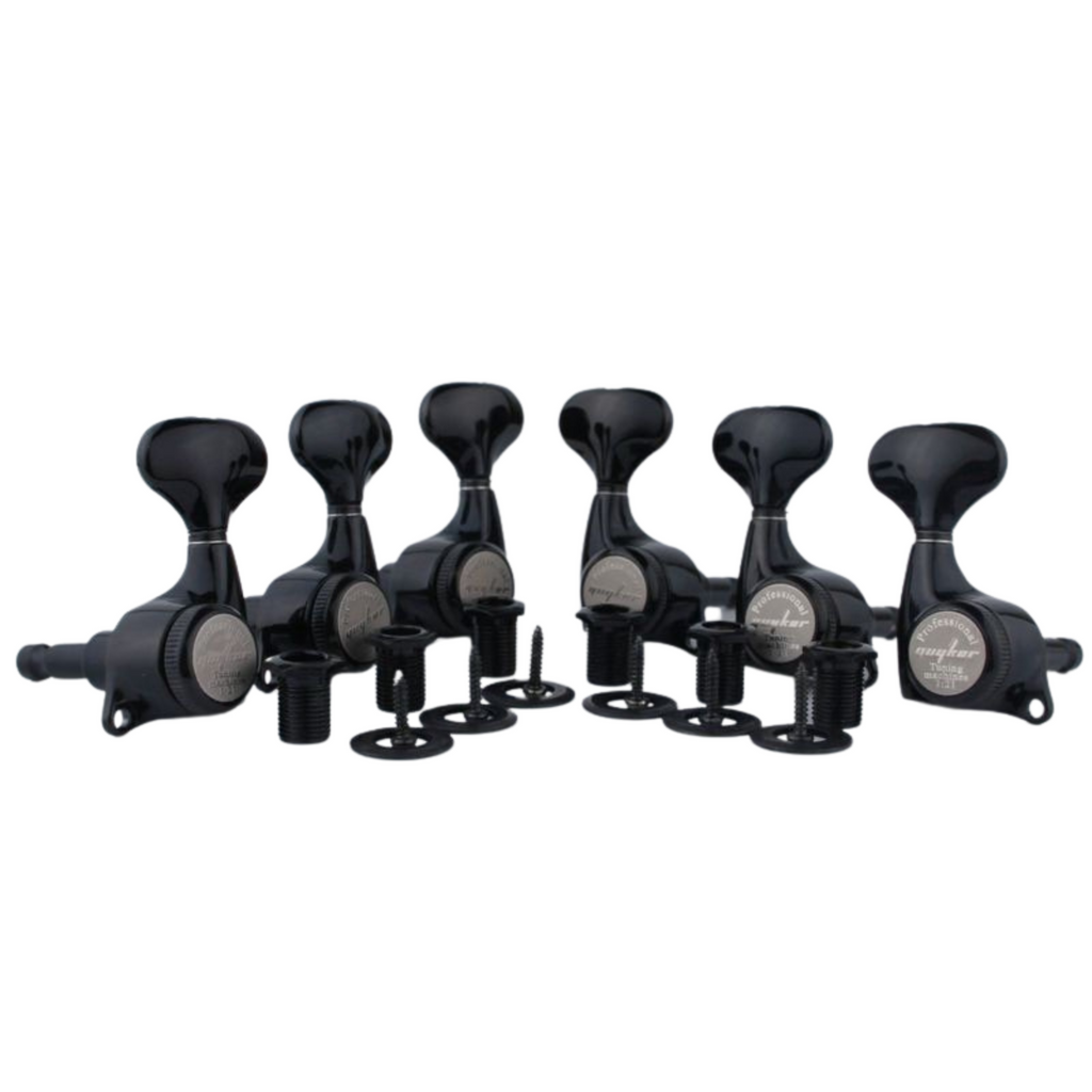 Guyker Guitar Machine Heads 3+3 Locking Tuners - Black - Ploutone