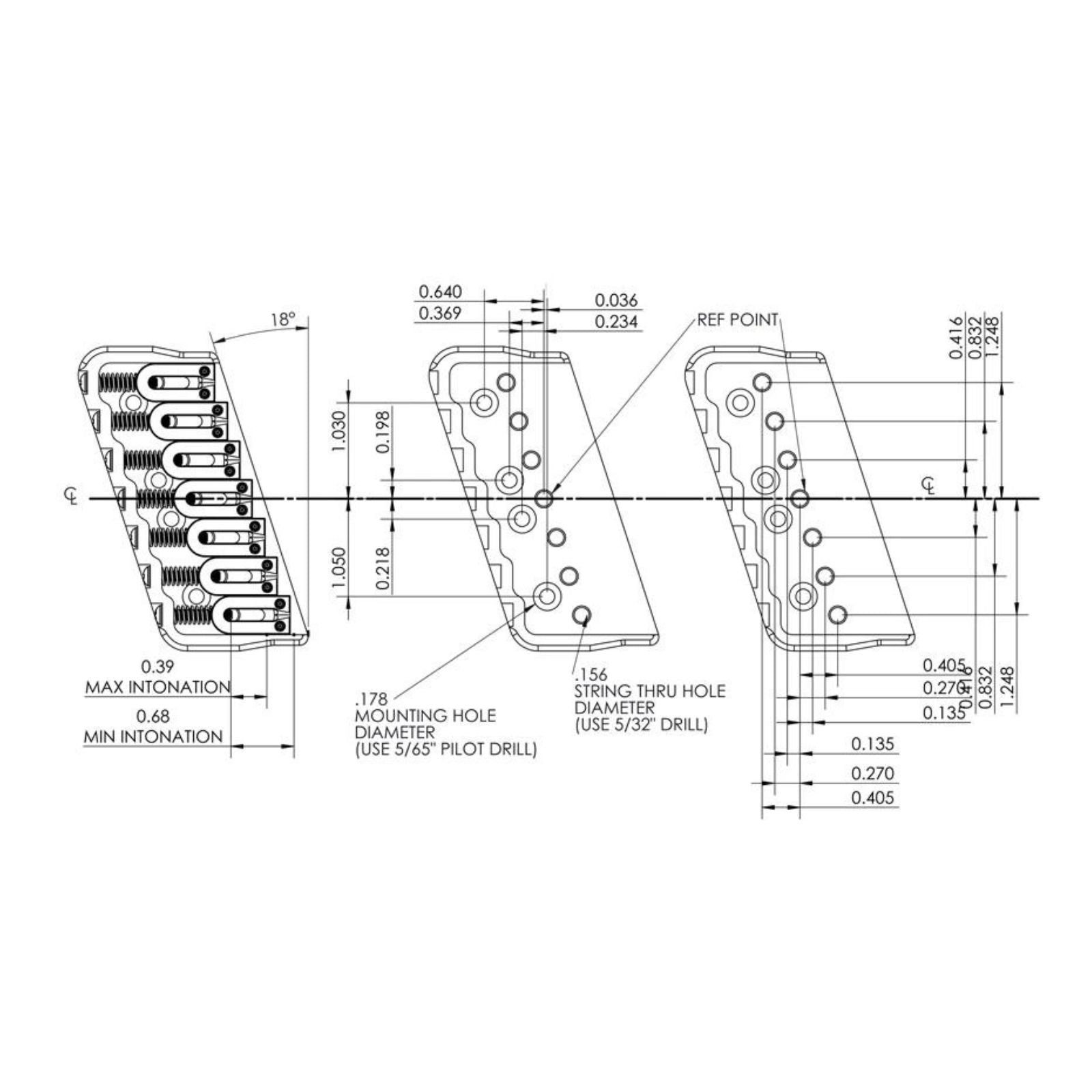7-String Multi-Scale Guitar Bridge - Chrome - Ploutone