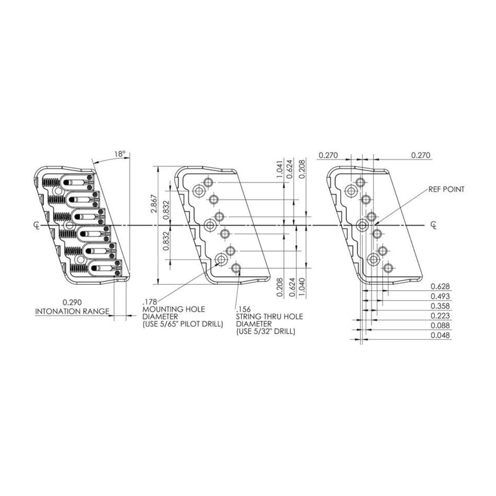 6-String Multi-Scale Guitar Bridge - Chrome - Ploutone
