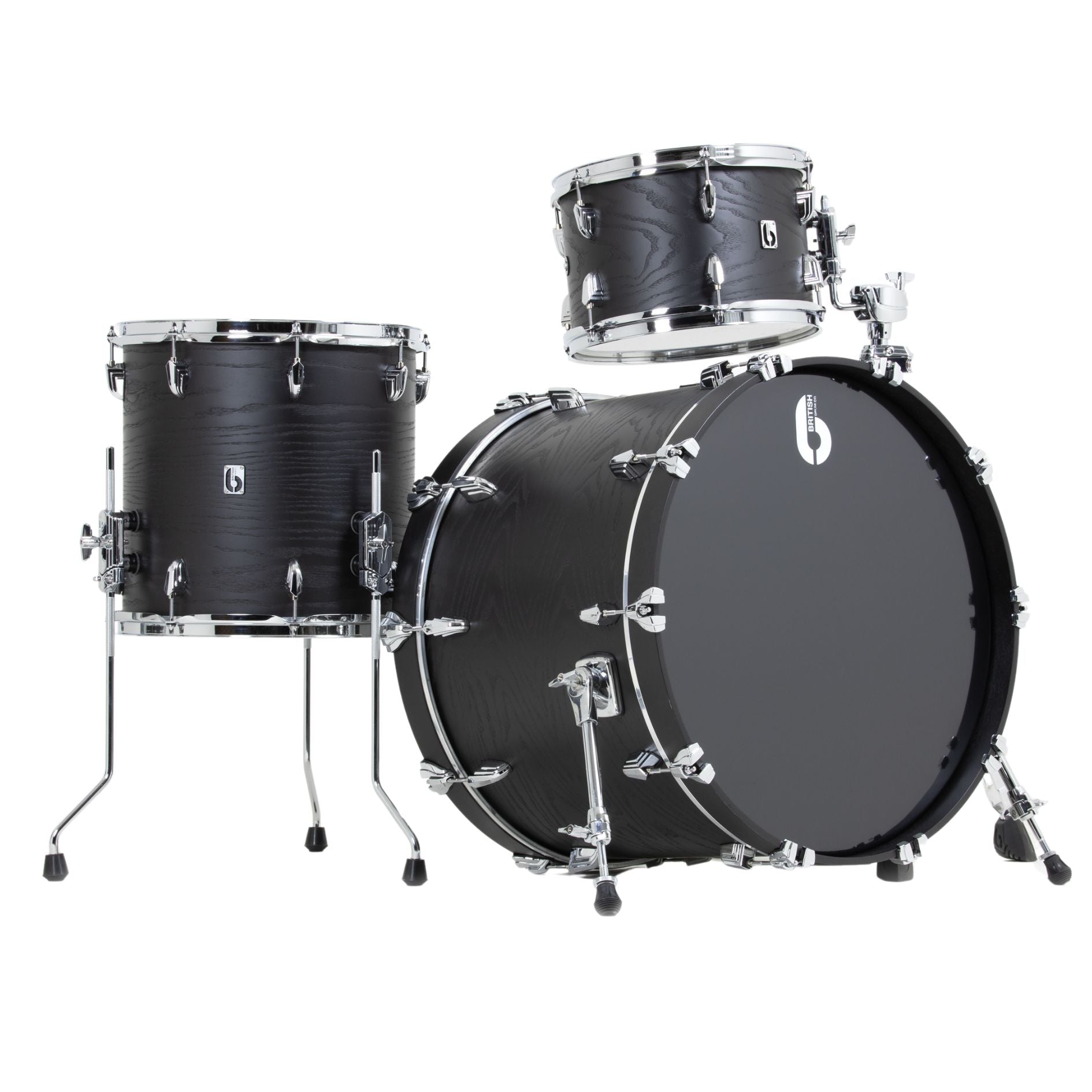 British Drum Co. Raven Series Club 22 Drum Kit - 3pc Birch Shell Pack - Black Ash Satin - Ploutone