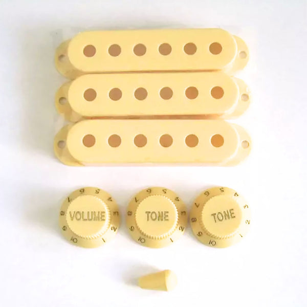 Strat Guitar Cream Pickup Covers, Knobs & Switch Tip Set Knobs from Ploutone