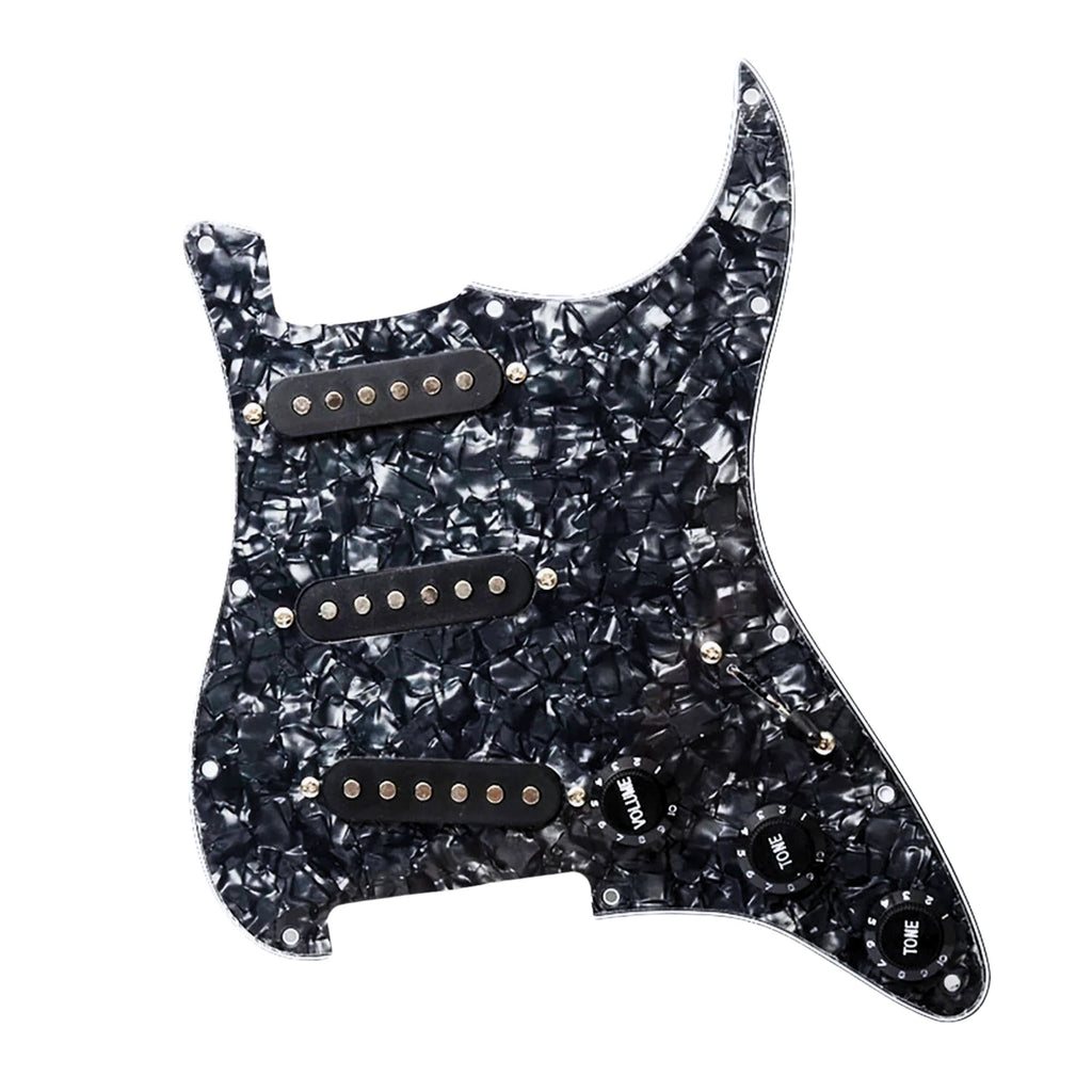 11-Hole SSS Loaded Strat Pickguard - Black Pearl & Black Pickguards from Ploutone