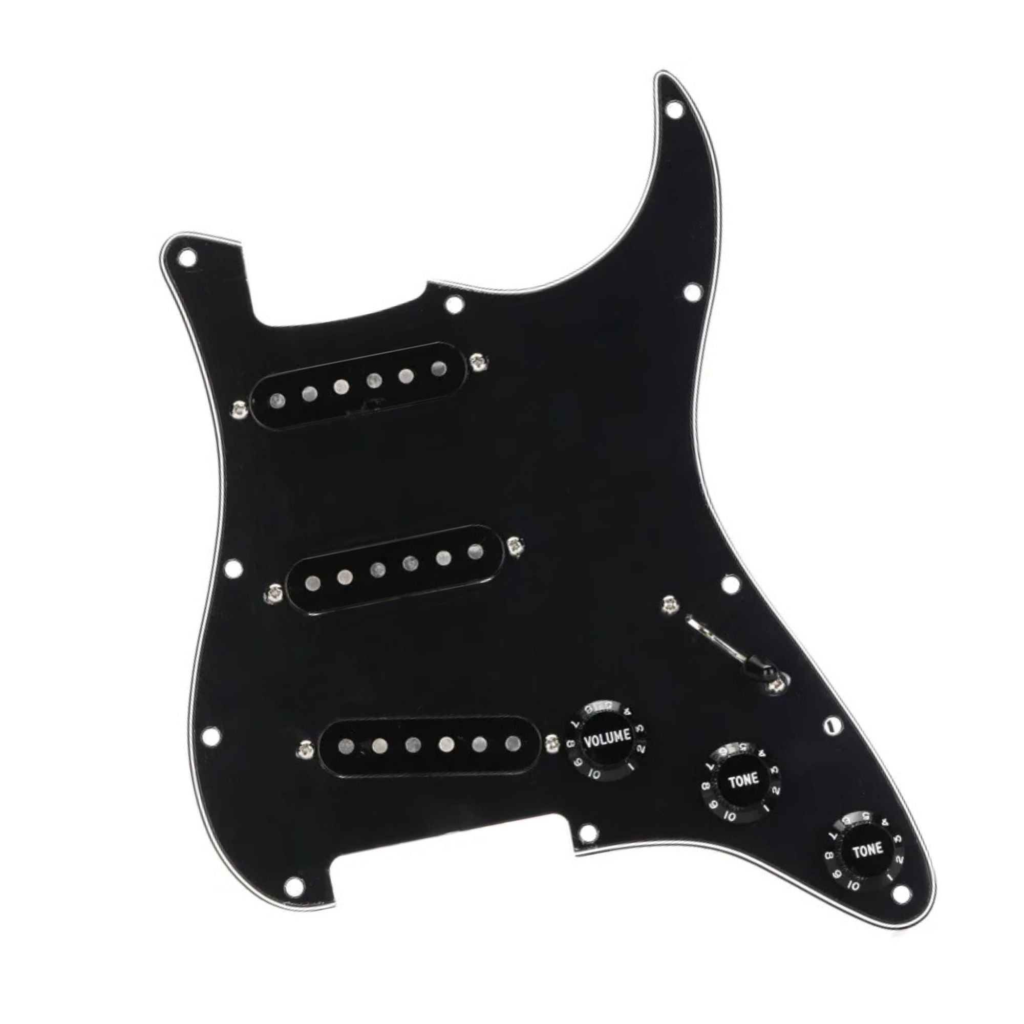 11-Hole SSS Loaded Strat Pickguard - Black & Black - Ploutone