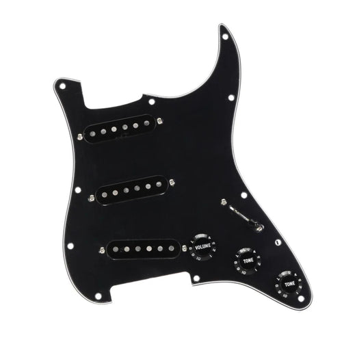 11-Hole SSS Loaded Strat Pickguard - Black & Black - Ploutone