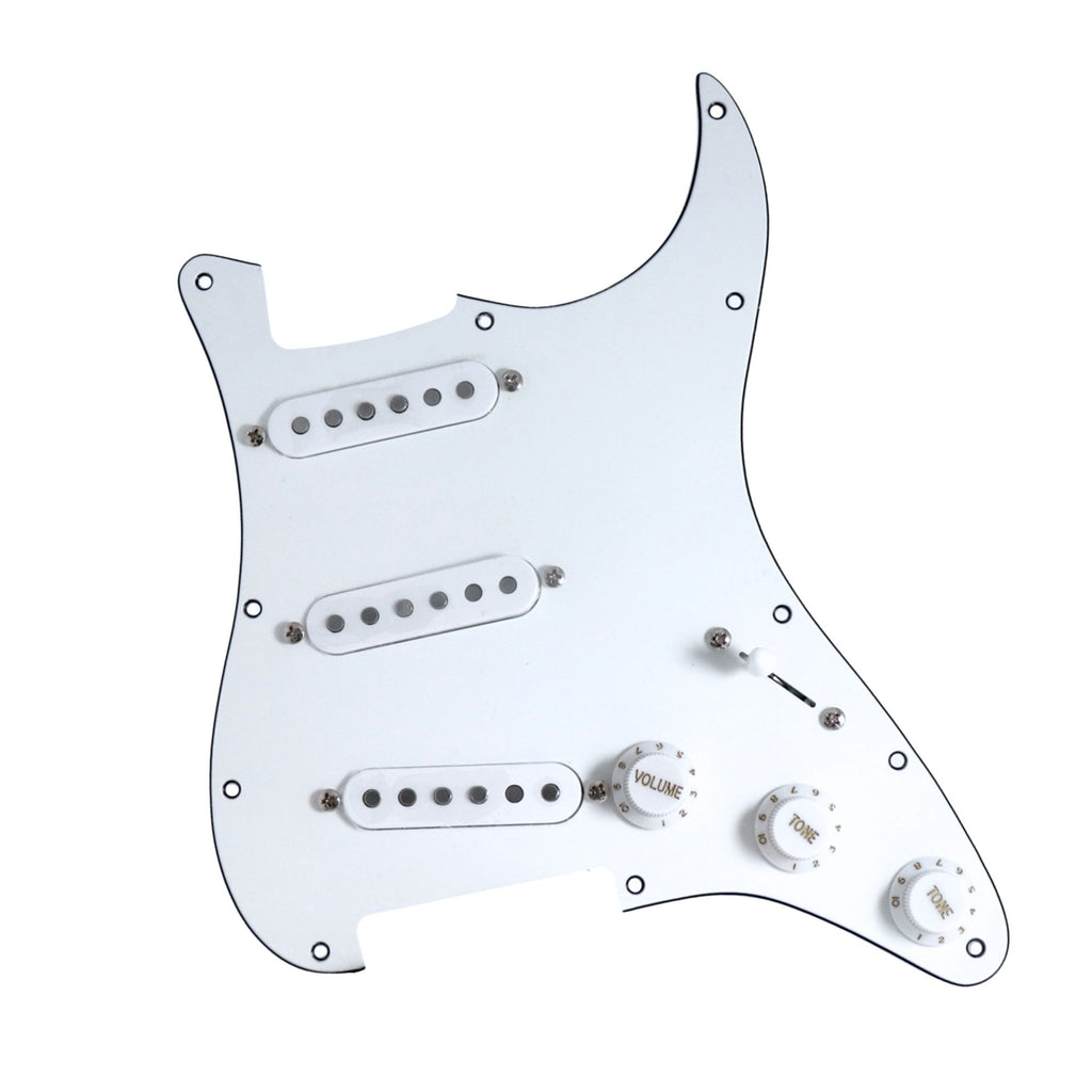 11-Hole SSS Loaded Strat Pickguard - White & White - Ploutone