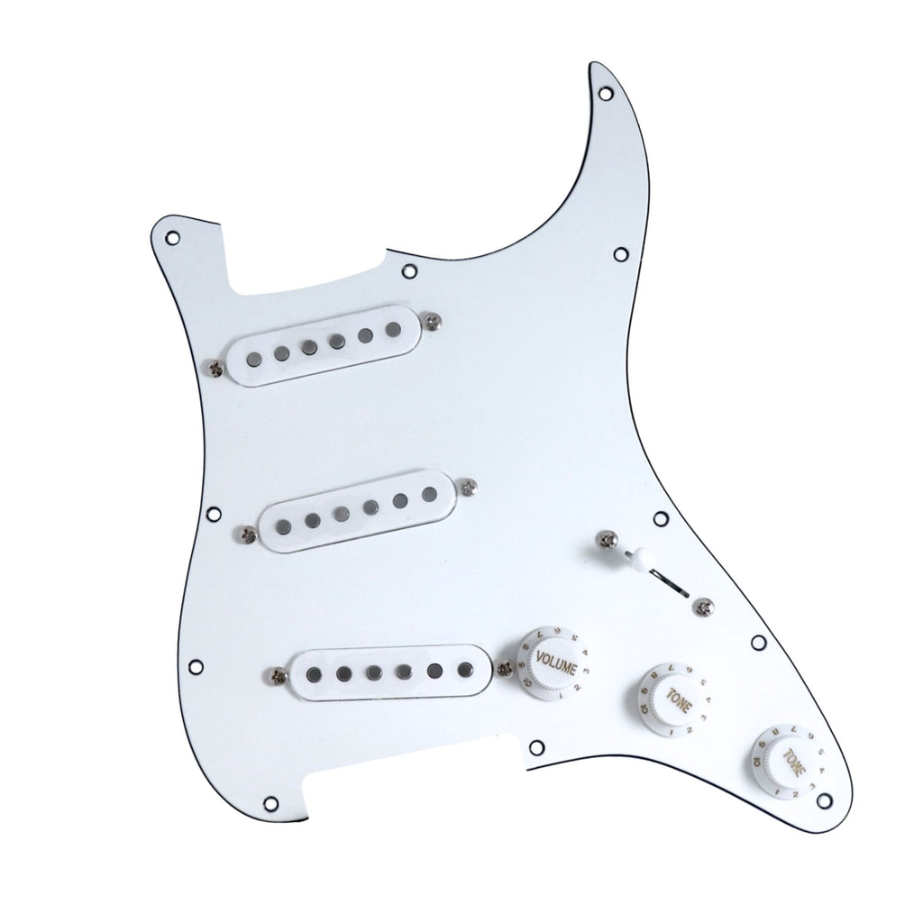 11-Hole SSS Loaded Strat Pickguard - White & White Pickguards from Ploutone