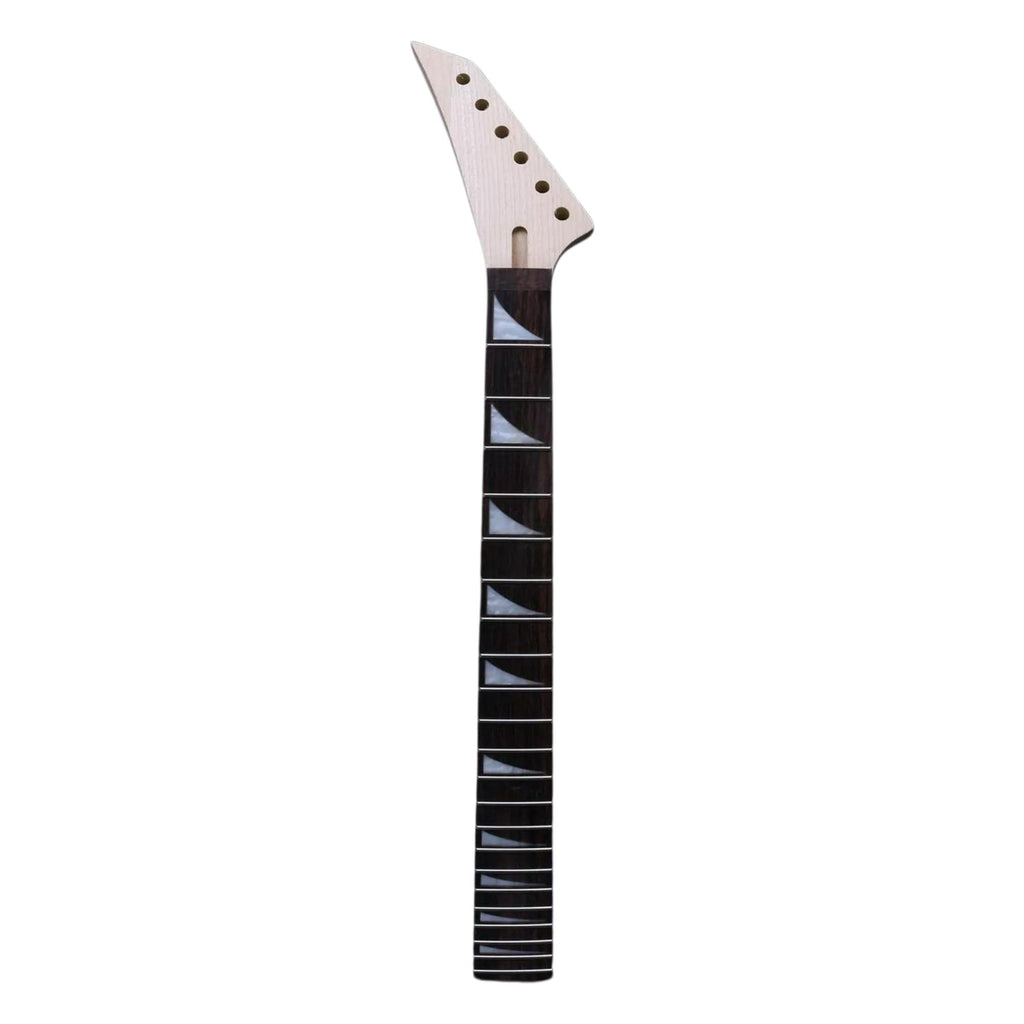 22 Fret Reverse Headstock Guitar Neck – Maple & Rosewood, Shark Fin Inlays, 25.5" Scale, Locking Nut Style, 56mm Bolt-On Heel, Unfinished - Ploutone