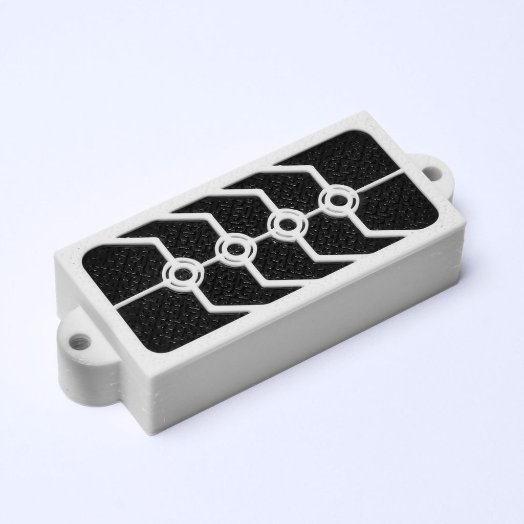 Custom 4-String Precision Bass Pickup Covers (No Holes) Set of 2 - White & Black Interlink - Ploutone