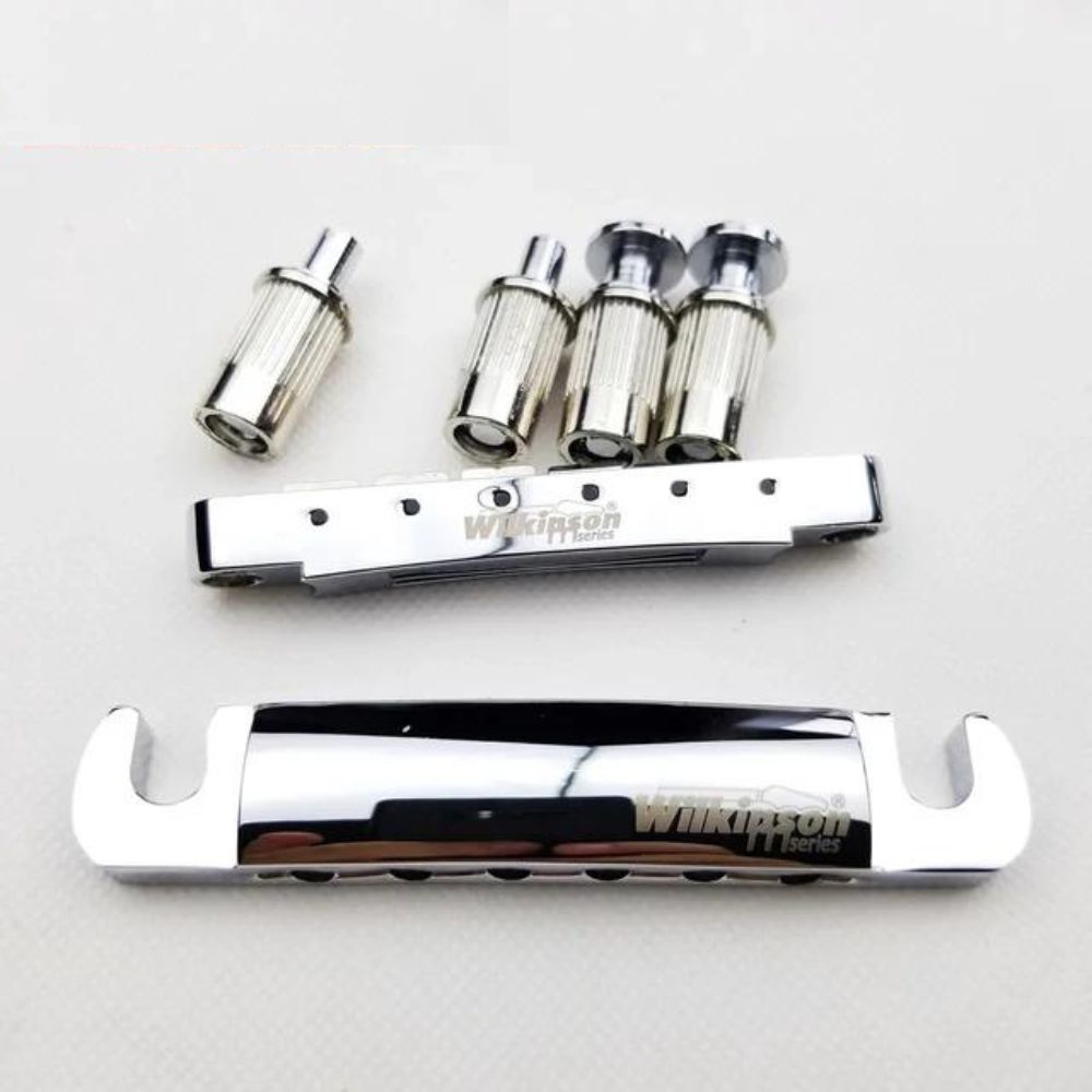 Wilkinson WOGT1 & WOGB2 Tune-O-Matic Bridge for LP Guitar (Bridge & Tailpiece) Chrome - Ploutone