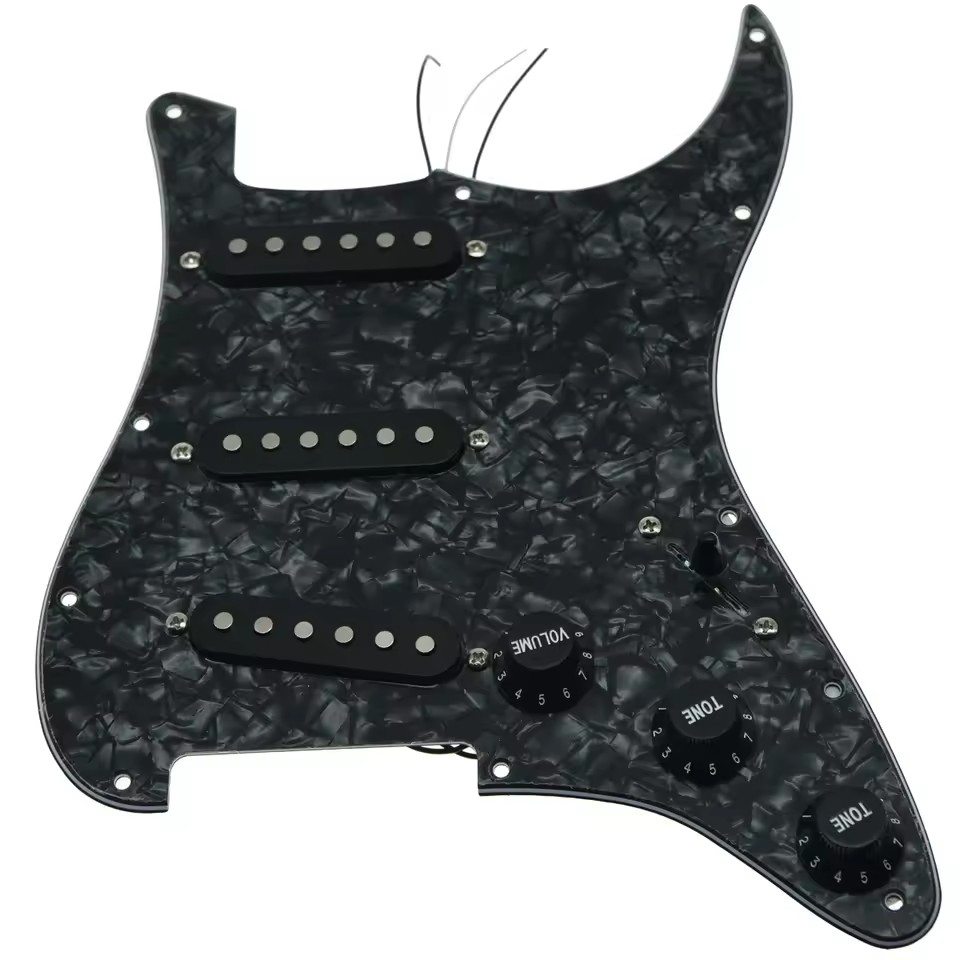 11-Hole SSS Loaded Strat Pickguard - Black Pearl & Black - Ploutone