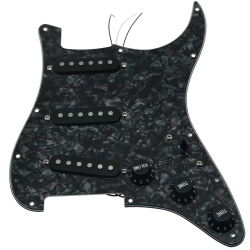 11-Hole SSS Loaded Strat Pickguard - Black Pearl & Black - Ploutone