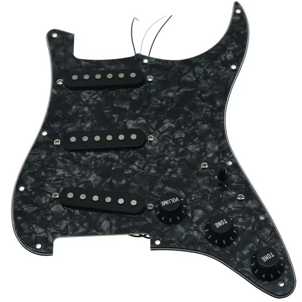 11-Hole SSS Loaded Strat Pickguard - Black Pearl & Black Pickguards from Ploutone