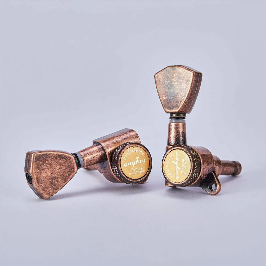 Guyker Relic Copper 3x3 Locking Guitar Tuners – 1:18 Ratio for 10mm Headstock Holes - Ploutone