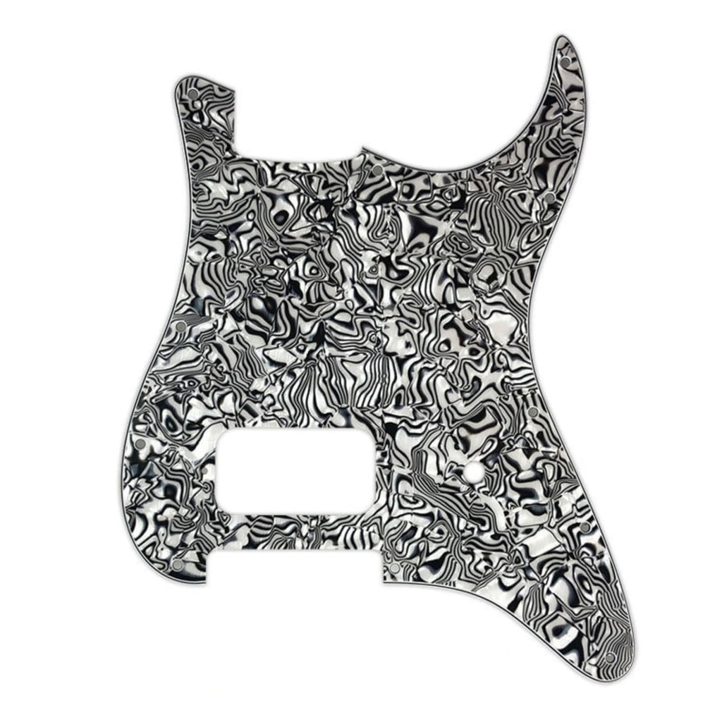 11-Hole Single Humbucker (Tom Delonge) Strat Pickguard - 20+ Colors 4-Ply White Pearl Shell - Ploutone