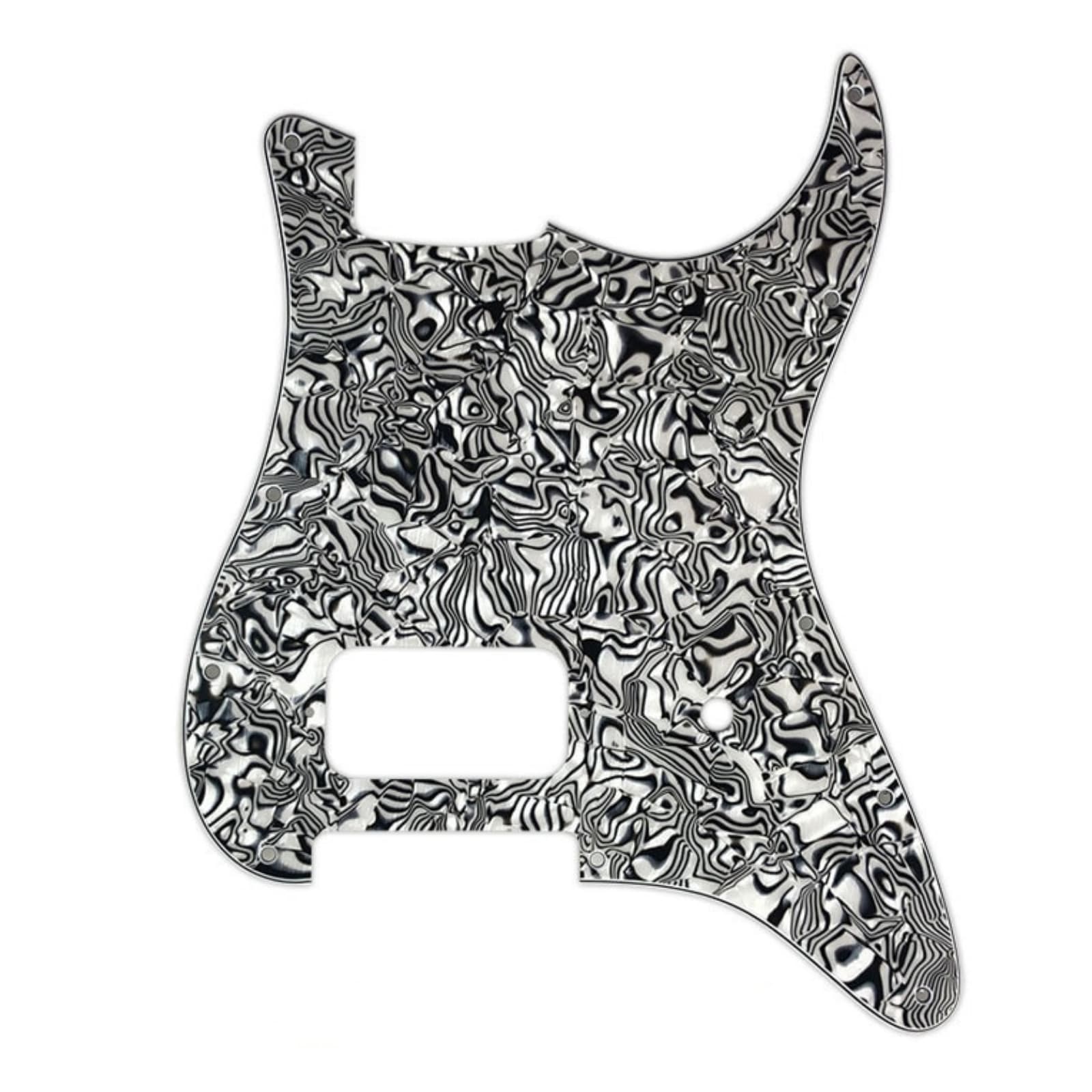 11-Hole Single Humbucker Strat Pickguard - Black and White Shell - Ploutone