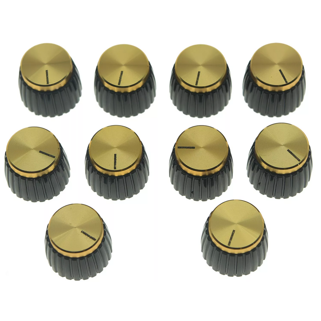 Marshall Amp Knobs - Black with Gold Cap, Push-On (Set of 10) Knobs from Ploutone