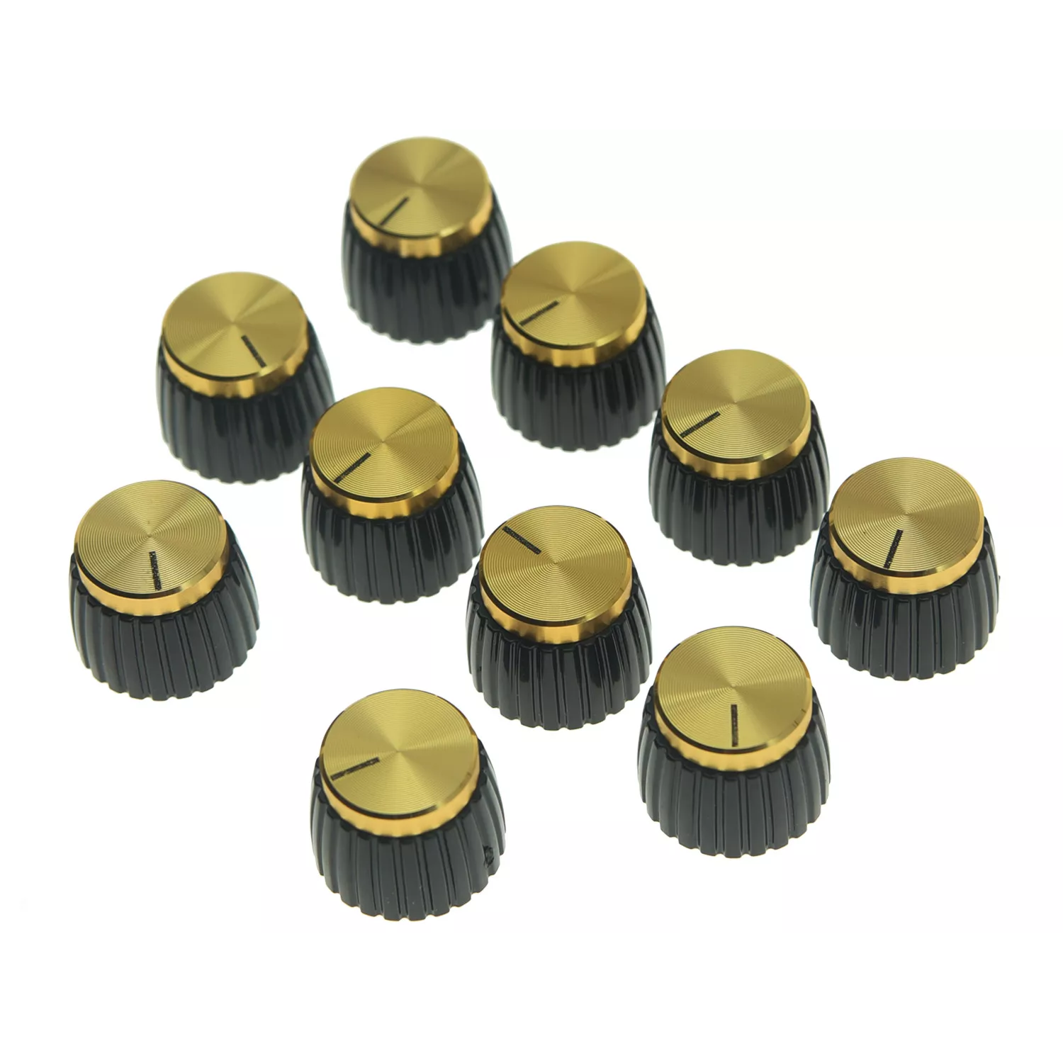 Marshall Amp Knobs - Black with Gold Cap, Push-On (Set of 10) - Ploutone