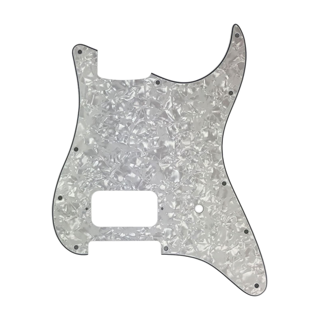 11-Hole Single Humbucker Strat Pickguard - 4-Ply White Pearl - Ploutone