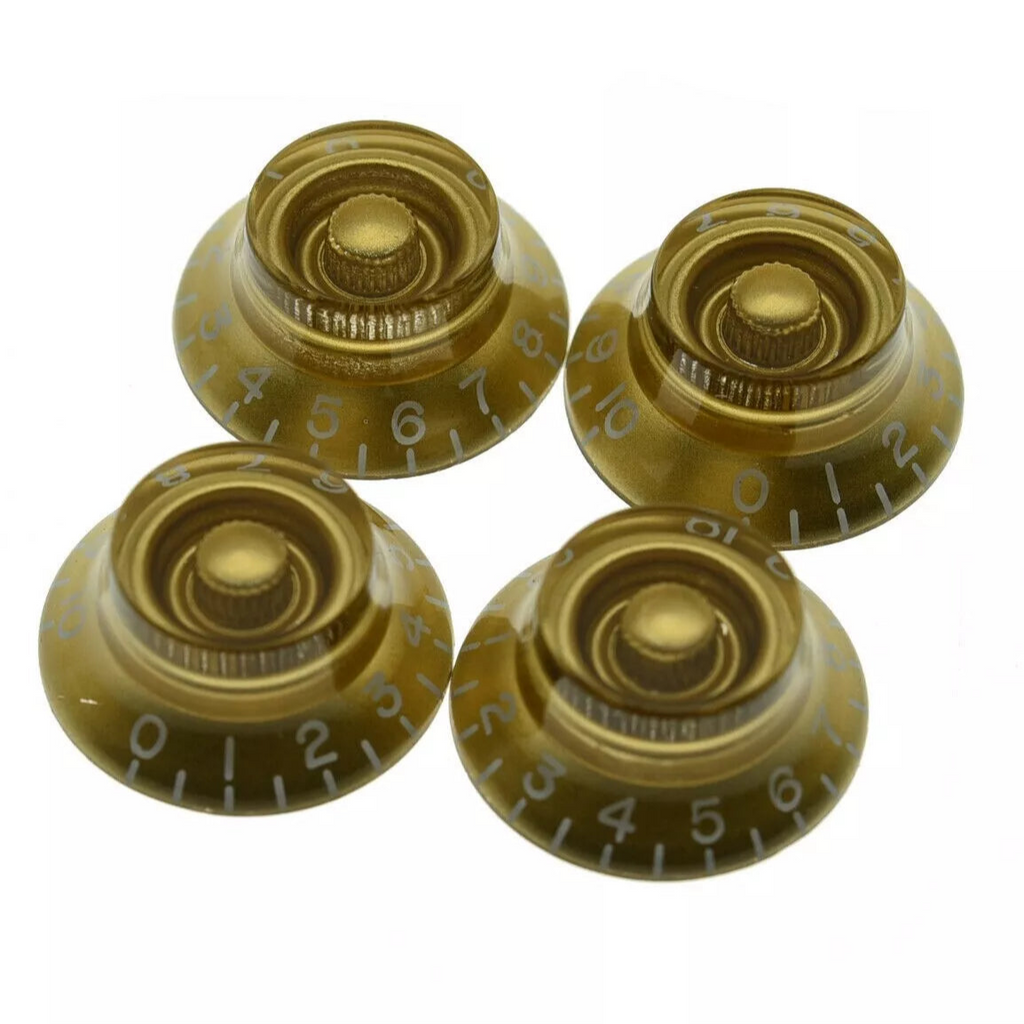 Gold Top Hat Bell Knobs, Fine 24 Spline for Gibson® (Set of 4)  from Ploutone