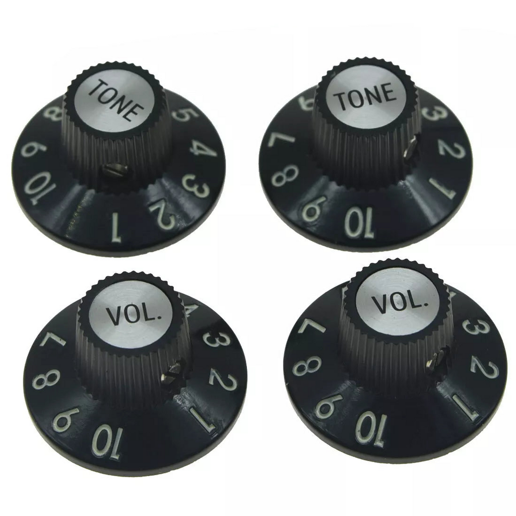 Telecaster Black Witch Hat Bakelite Knobs - 2 Volume, 2 Tone - Ploutone