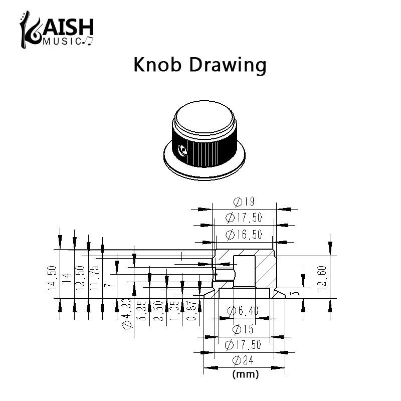 Gold Metal Top Hat Knobs - 1/4" Shaft (Set of 3) - Ploutone