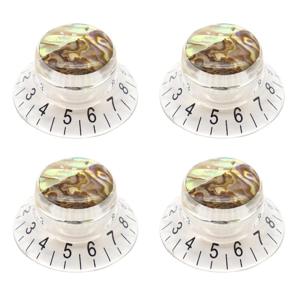 Guitar Knob Caps, Shell Inlay 18 Spline Metric - Transparent / Black Lettering Knobs from Ploutone