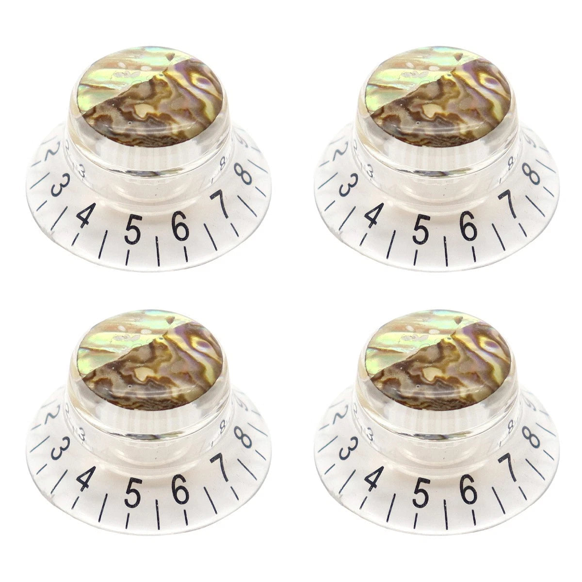 Guitar Knob Caps, Shell Inlay 18 Spline Metric - Transparent / Black Lettering Knobs from Ploutone