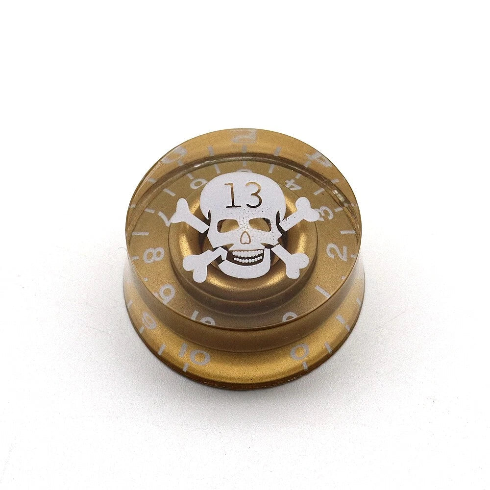Guitar Speed Knobs, 18 Spline Metric (Set of 4) - Gold / White Skull Knobs from Ploutone