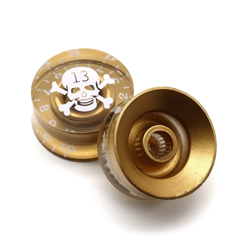 Guitar Speed Knobs, 18 Spline Metric (Set of 4) - Gold / White Skull Knobs from Ploutone